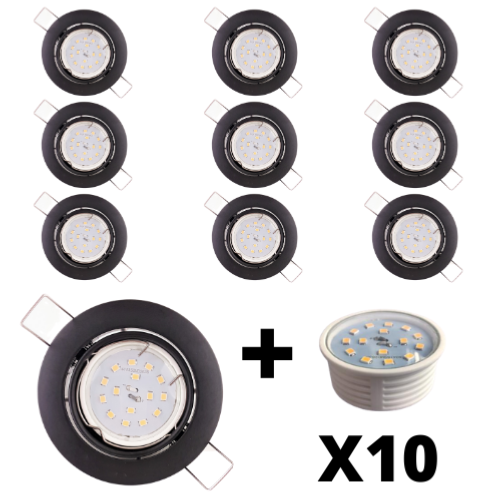 10 Spots Led encastrables extra plats noirs mats équipés LED 5W 2700K