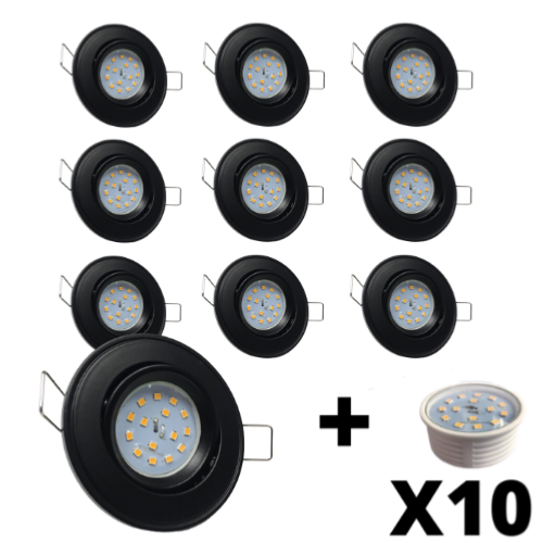 10 Spots Led encastrables extra plats dimmables noirs mat équipés LED 5W  2700K.