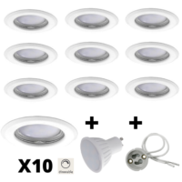 Lot de 10 Spots Led GU10 Encastrables Dimmables 6W rendu 50W 120 Blanc Neutre.