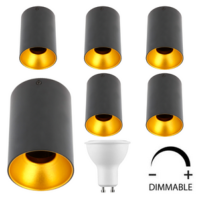 6 x Spots Led en saillie GU10 Dimmables Noir Dor 7W = 50W 120 Blanc Neutre.