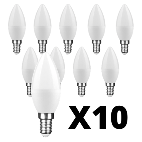 Lot de 10 Ampoules LED E14 Flamme 6W blanc chaud 2700K.