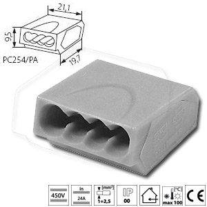 Connecteur rapide électrique 4 Câbles 2.5 mm.