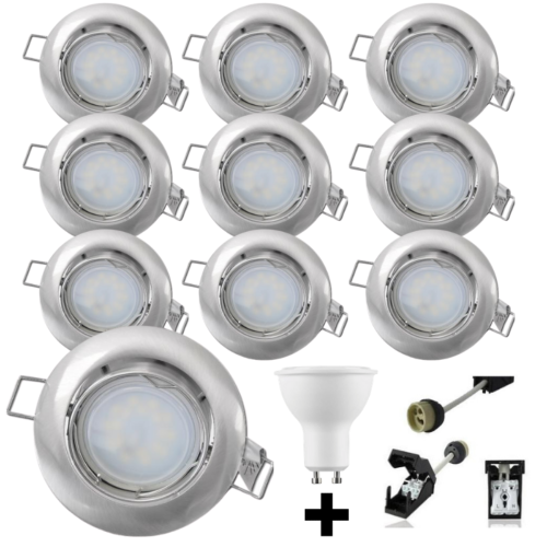 Lot 10 Spots Led GU10 Encastrables Orientables Acier Led 6W rendu 50W 120° 4000K