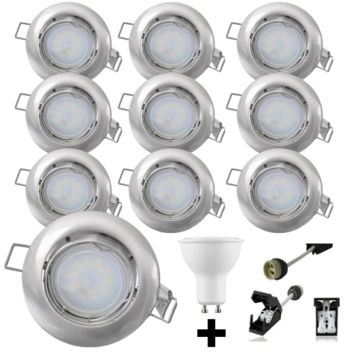 Lot 10 Spots Led GU10 Encastrables Acier Led 6.5W rendu 50W 120° 4000K