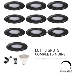 10 x Spots Led GU10 Encastrables Dimmables Noirs Led 7W= 50W 120° Blanc Chaud.