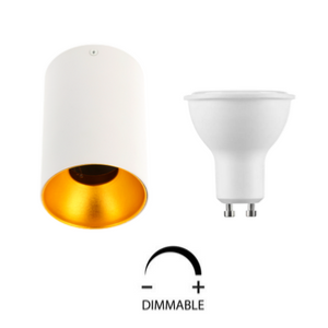 Spot Led en saillie GU10 Dimmable Blanc Doré 7W = 50W 120° Blanc Chaud.