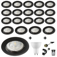 Lot 20 spots Led GU10 encastrables noirs Led 6.5W rendu 50W 120° blanc neutre.