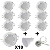 Lot 10 Spots Led GU10 Encastrables Orientables Blanc Led 6W rendu 50W 120 3000K