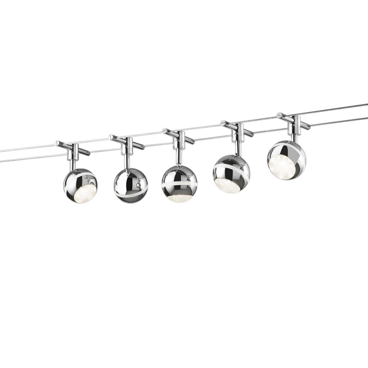 Spot sur câble tendu Kit 5 LED x 3.8W Blanc chaud BALOUBET Trio Lighting.