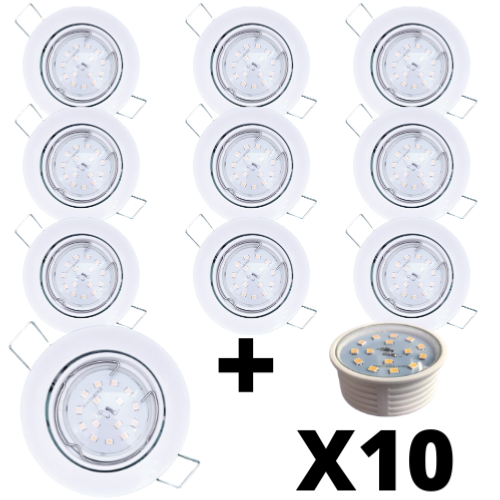 Lot 10 Spots Led encastrables extra plats blancs équipés LED 5W 4000K.