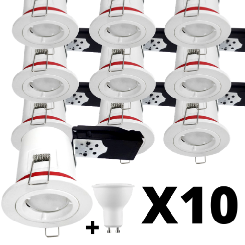 Lot 10 Spots LED 6W GU10 BBC blanc 88 mm Blanc neutre 4000K douille automatique