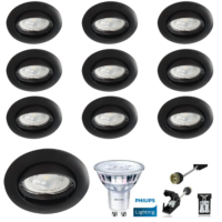 Lot 10 Spots Led GU10 Encastrables Noirs quips LED Philips 5W 2700K.