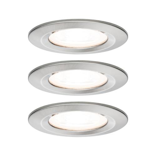 Lot de 3 Spots LED encastrables 230V Acier brossé IP44 6.5W GU10 Paulmann 93440