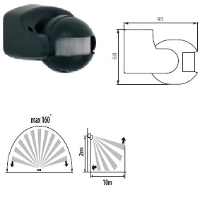 Détecteur de mouvement noir 220-240V IMPORT