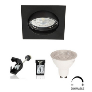 Spot Led GU10 Encastrable Dimmable Carré Noir Led 7W = 50W 120° Blanc Chaud.