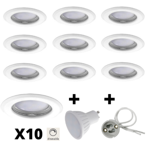 Lot de 10 Spots Led GU10 Encastrables Dimmables 6W rendu 50W 120° Blanc Neutre.