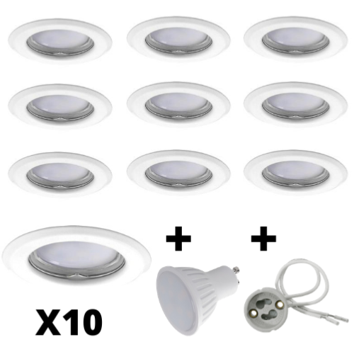 Lot 10 Spots Led GU10 Encastrables Blancs Led 6W rendu 50W 120° Blanc Neutre.