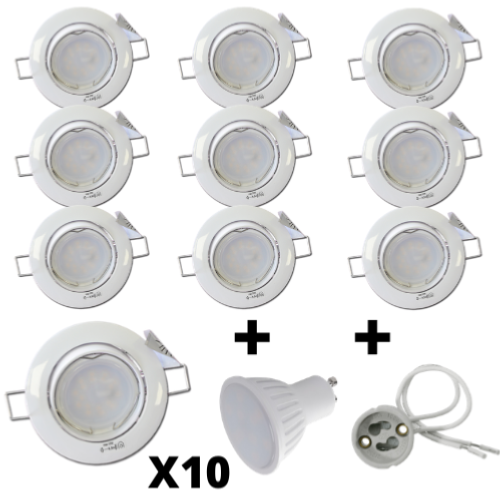 10 x Focos LED GU10 Empotrables Regulables Led Blanco 7W = 50W 120 ° 3000K