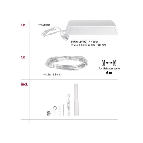 Kit de base pour led sur câbles tendus 60VA WIRE PAULMANN 94428