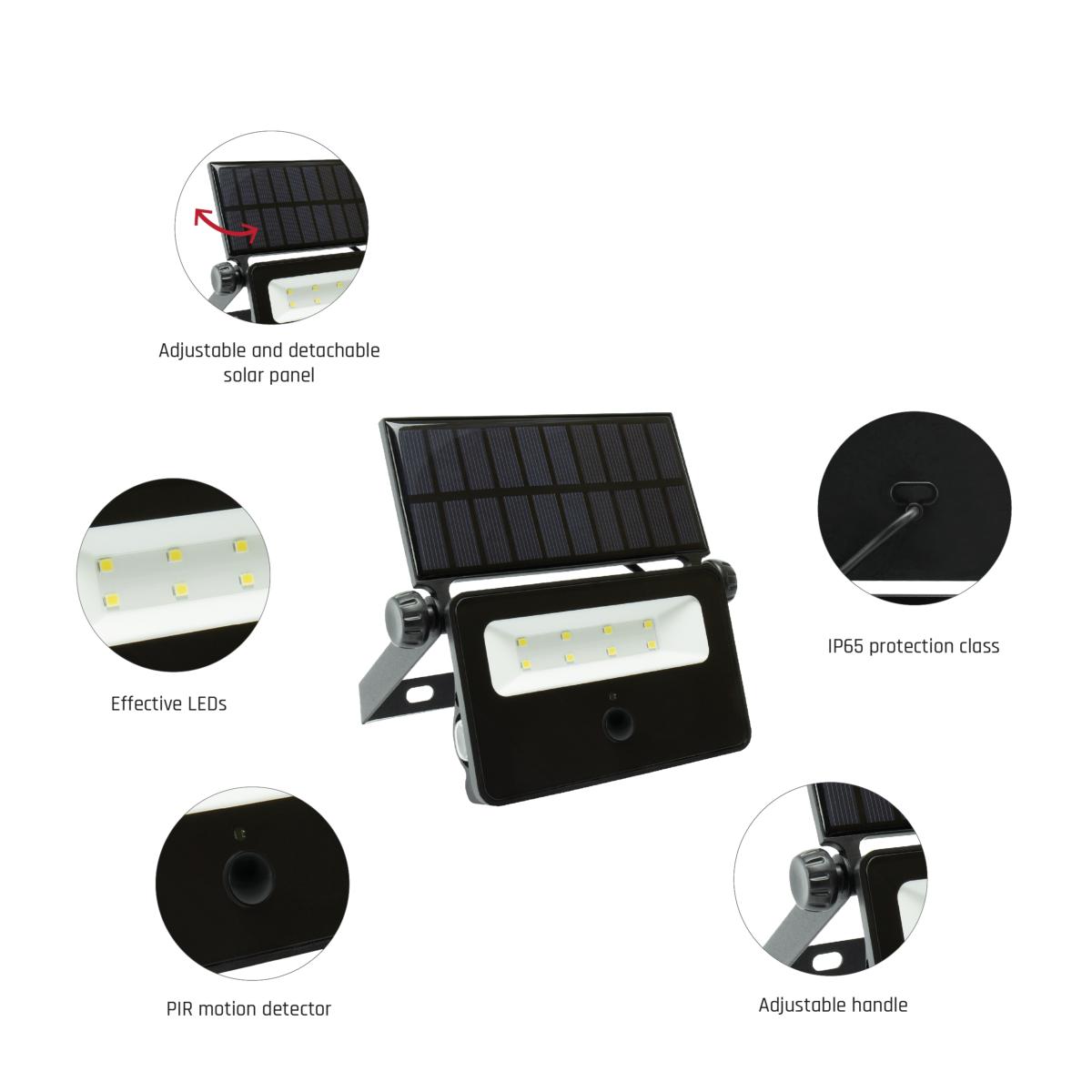 Projecteur solaire avec détecteur de mouvement, noir, 254201