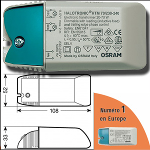 Transformateur 12V électronique HALOTRONIC 35-105VA MOUSE 230V/12V OSRAM.