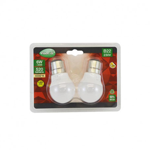 Lot de 2 ampoules led B22 6W rendu 45W Blanc neutre 4000K