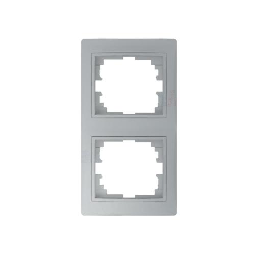 Plaque double verticale pour prises et interrupteurs Mowion gris argent
