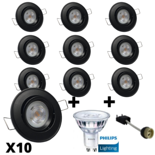 Lot 10 Spots Led GU10 design Noirs équipés LED Philips 5W 2700K