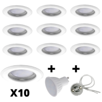 Lot 10 Spots Led GU10 Encastrables Blancs Led 6.5W rendu 50W 100° Blanc Neutre.