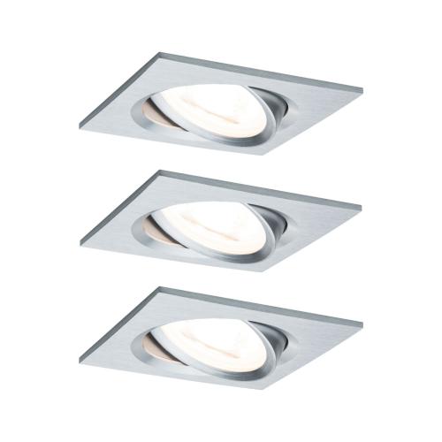 Kit 3 spots encastrables LED carré 220V Alu tourné 6.5W GU10 Paulmann 93438
