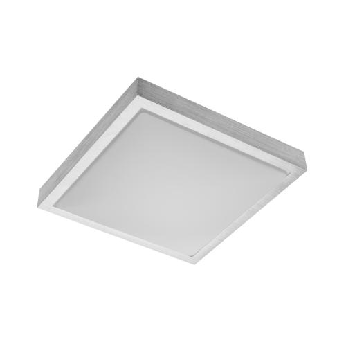 Plafonnier LED étanche carré design aluminium brossé 16W 4000K blanc neutre.
