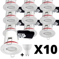 Pack spot encastrable fixe RT2012 LED 10W max bland + ampoule LED GU10 5W  blanc Chaud