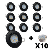 Lot 10 Spots Led extra plats design dimmables noir mat équipés LED 5W 2700K