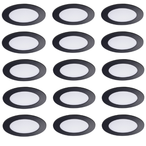 15 X Spots extra plats Noirs Led 6W 120° Blanc Chaud.