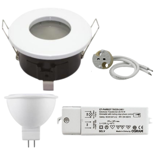 Kit Spot LED étanche IP65 salle de bain blanc + LED + Transfo 12V