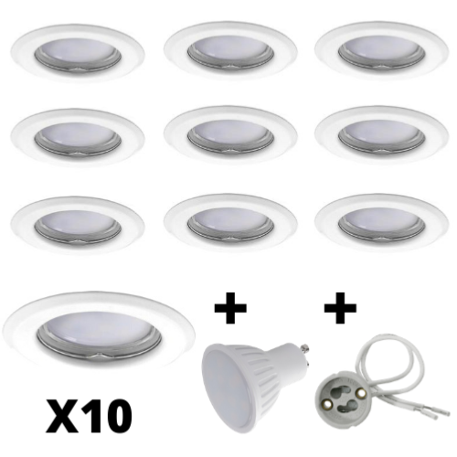 Lot 10 Spots Led GU10 Encastrables Blancs Led 6.5W rendu 50W 120° Blanc Neutre.