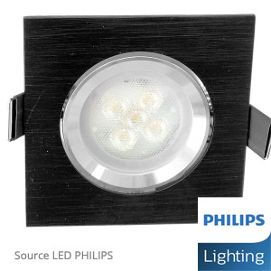 Spot Led GU10 Encastrable Noir Carré avec Led PHILIPS 5W rendu 50W 36° 2700K