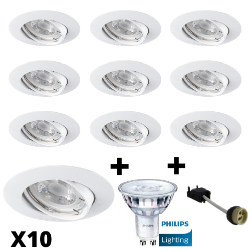 Lot de 20 Spot LED encastrable complet orientable blanc avec Ampoule GU10  230V 5W