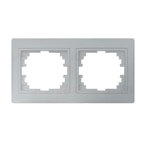 Plaque double horizontale pour prises et interrupteurs Mowion gris argent
