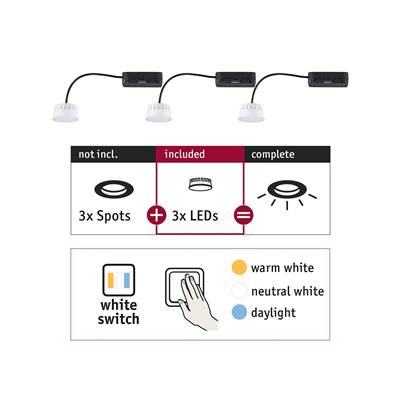 Modules Coin PAULMANN Choose Lot de 3 WhiteSwitch LED 3x6,5W 580lm 2700K 51mm ét