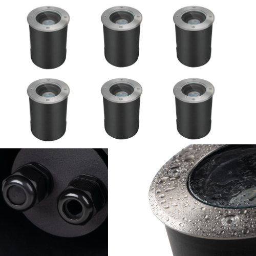 6 x Spots exterieurs encastrables orientables inox 304 double presse-étoupe.