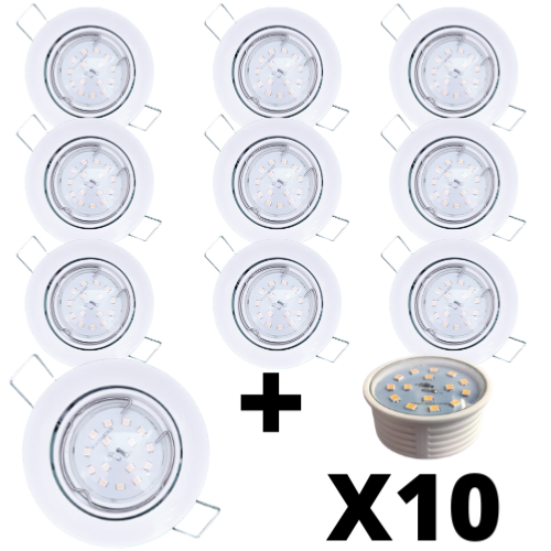 10 Spots Led encastrables extra plats dimmables blancs équipés LED 5W 2700K
