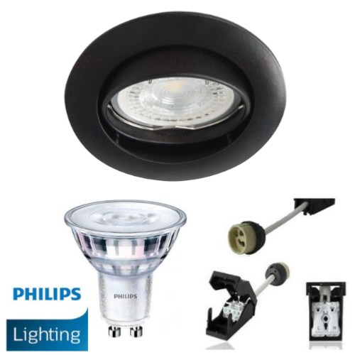 Spot Led GU10 Encastrable Noir mat équipé LED Philips 5W 2700K.