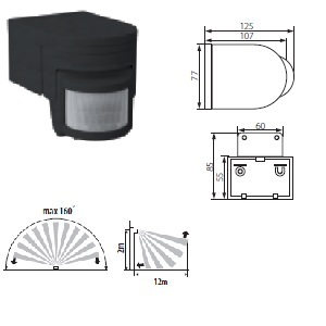 Détecteur de mouvement noir 220-240V IMPORT