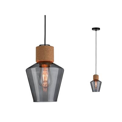 Suspension PAULMANN Neordic Edla max. 1x20W E27 Verre fumé/Liège/Noir 230 V Ver/