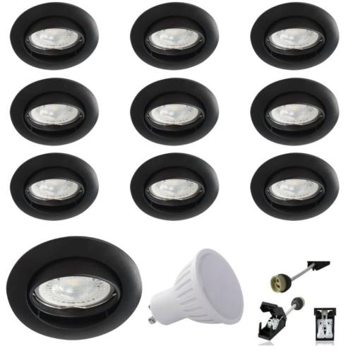 10 X Spots Led GU10 Encastrable Noir Led 6W rendu 50W 120° Blanc Neutre.