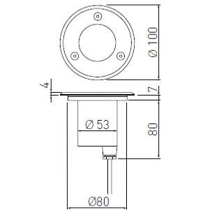 Spot exterieur IP67 Encastrable 230V pour led GU10 Acier brossé Rond